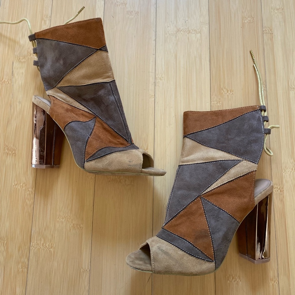 Natural Color Block Bootie Heels